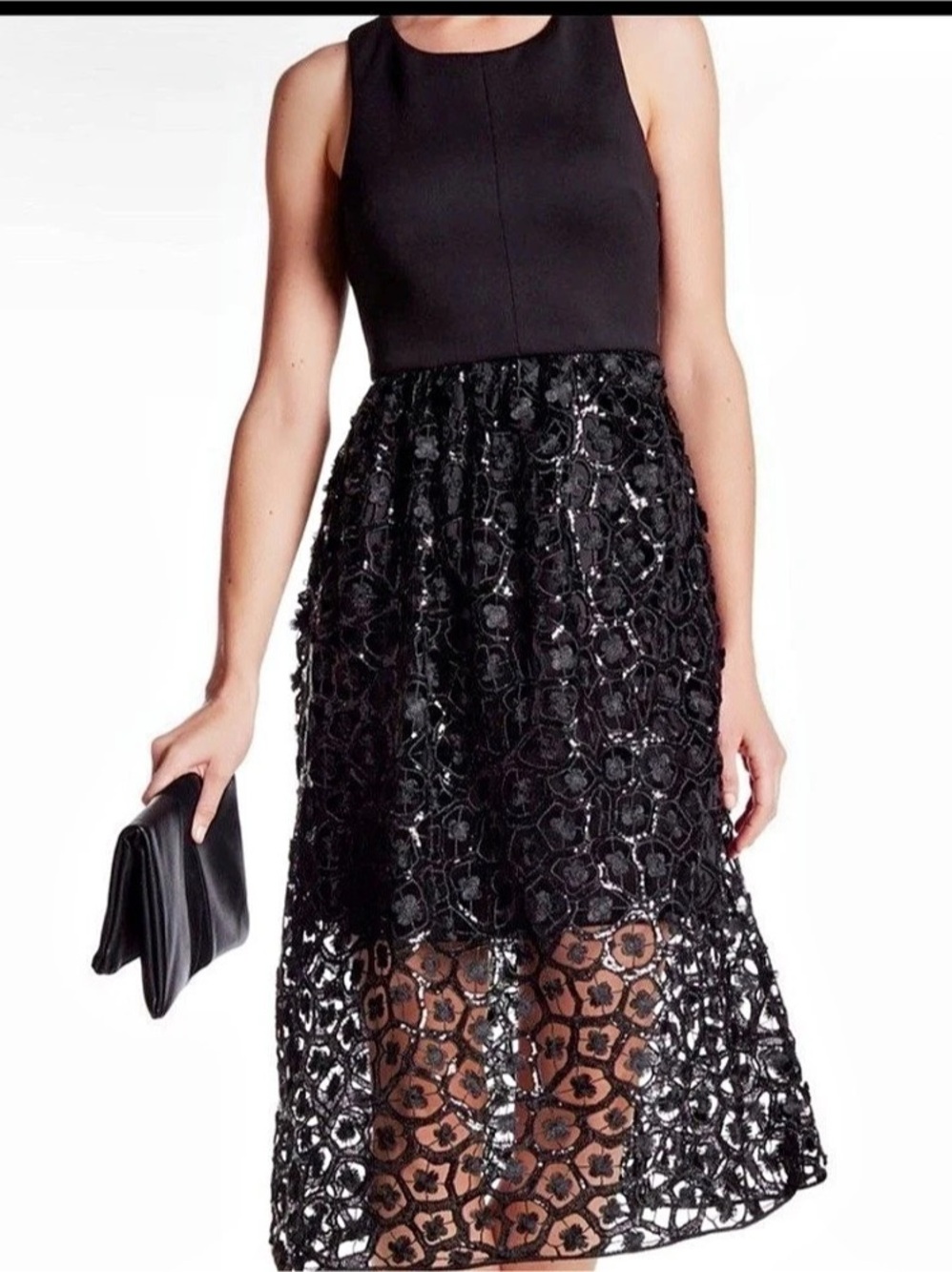 New Nicole Miller Black Lace Open-Back Midi Dress Size 8